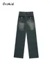 Damen Jeans Damen High Street Blau Lose Multi-Pocket Wide Leg Low Waisted Denim Cargo Pants 2000er Jahre Ästhetische Hip Y2k Streetwear