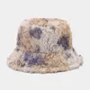 BERETS 2023 LUXURY FAUX FUR BACKET HAT HAT WOMAN MEN FLUFFY TITY-DYE VELVET FISHERMAN WINTER TICK WARE WARE BOB PANAMA