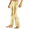 Men's Pants Adult Mens Stage Performance Trousers Shiny Metallic Disco With Bell Bottom Flared Long Dude Costume