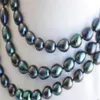 10-12mm Black Natural Pearl Necklace 48 inch 14k Gold Accessories296v