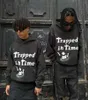 Heren Hoodies Vintage Grijs Broken Planet Hoodie Mannen Vrouwen Trapped in Time Schuimprint Ster Truien Fleece Bpm Sweatshirts Iad