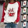 Damen-Kapuzenpullover, Weihnachts-Sweatshirts für Damen, lässig, Farbblock, Rundhalsausschnitt, bedruckt, langärmelig, Blusen