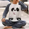 Men's Sleepwear 2024 Winter Men Fleece Casual Long Sleeve Pajamas Set Coral Velvet Cute Cartoon Sleepwear Couple Plush Thicken Warm Homewear 3XL 231211