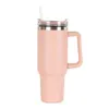 US Stock 40oz Hot Pink Tumblers Cups Mugs med handtag isolerade tumlers lock Straw rostfritt stål kaffer termos koppar 1211