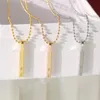 Europe America Fashion Style Men Lady Women 18K Gold Pärlor Kedja Halsband Graverad T Letter Bar Pendant 3 Color8507629