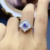 Klusterringar fs riktiga 4mm naturliga tanzanite s925 sterling silver ring för kvinnor fina bröllop juvelrry tillbehör med certifikat meibapj