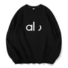 Al Women Yoga Outfit Hoodies Sweatshirts Jumpers Letter Långärmning Pullover Casual Cotton Sportswear Crewneck Hoody Fitness Workout Crew Neck Blus Gym Bra bra