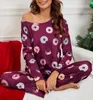 Pantalon deux pièces pour femmes, ensemble imprimé de noël à manches longues, pyjama, T-shirt à col rond et ensemble, vêtements de maison pour femmes