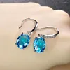 Boucles d'oreilles pendantes Vintage pour femmes, grande taille ovale, goutte de pierre bleue Aqua, accessoires de fête de Banquet, cadeau de mariage