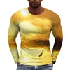 T-shirt da uomo Immagine di paesaggi europei T-shirt da uomo a maniche lunghe T-shirt stampate casual T-shirt girocollo con personalità hip-hop