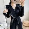 Casual Dresses Knitted Dress 2023 Autumn Winter Sweater Elegant Gown Korean Style Loose Women's Big Size Gothic Formal Y2k