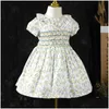 Robes de fille Enfants Filles À La Main Floral Smocké Été 2023 Enfant Fille Fleur Smock Robe Pour La Fête De Mariage Bébé Tenue Élégante Otfem