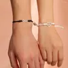 Charm Armbänder 1 Paar Einfache Legierung Magnetische Armband Herz Schloss Schlüssel Paar Für Liebhaber Freund Männer Frauen Geflochtenes Seil Schmuck Geschenke