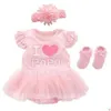 Rompers Born Baby Girl Clothes Dresses Summer Pink Princess Little Girls Clothing Sets For Birthday Party 0 3 Months Robe Bebe Fille Ot5Uc