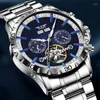 Wristwatches PINDU Mechanical Watches Year Month Week Multi-functional Men Watch Classic Blue Dial Diamond Bezel Stainless Steel Material