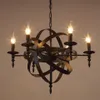 Vintage rétro bougie pendentif lumières luminaire en fer forgé Lof américain salon El lampe suspendue Bronze Luminaire bateau Lamps276l