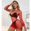 Senhoras saia líquida roupas sexy fishnet oco para fora ver através de mini vestidos de malha erótica bodycon vestido de praia mulher sleepwear sexy