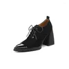 Dress Shoes 2024 Arrival High Heel Pointed Toe Single Kid Suede Women's Metal Decoration Lace Up Waterproof Platform Loafers