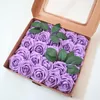 Dekorative Blumen ganze Box 25 Stück PE-Schaum Mini Rose künstliche Blume mit Stiel Braut handgemachte Dekoration Flore Zweig Geschenk Dekor Versorgung