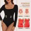 Women's Shapers Thermal Underwear Tops Low Cut Square Neck Long Sleeve Bodysuits Keep Warm Bottoming Shirt Compression Undershirts
