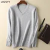 Sweaters hommes LHZSYY hommes 100% vison cachemire grande taille chandails automne hiver solide col en v décontracté tricot pulls hommes à manches longues chaud pull 231211