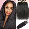 Perruques synthétiques Kinky Straight Bundles avec fermeture 12A Brésilien non transformé Yaki Straight Human Hair Bundles HD Lace Frontals 4 Bundle Offres 231211