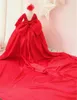 Vestidos da menina de cetim vermelho casamento flor meninas vestido com decote em v manga cheia vestido de festa de formatura aniversário primeira comunhão feito sob encomenda