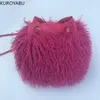 Omuz çantaları moda kadın çanta seti sahte yün kabarık kürklü ayakkabılar kova çantası peluş bolsos para mujeres tendencia 2023