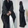 エスニック衣類月刺繍abaya薄いリネンエフェクト生地バットウィングスリーブ着物ムスリム女性ドバイイスラムヒジャーブローブラマダン231208