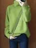 Женские свитера, зеленая водолазка авокадо, кашемировый свитер на осень и зиму, свободный однотонный шерстяной низ с подкладкой