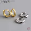 Stud Wantme 925 STERLING Gümüş Açıklama Altın Kulak Toka Moda Basit Twist Hoop Küpeler Kadınlar Punk Erkek Takı Aksesuarları YQ231211