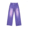 Women's Jeans High Street Straight Leg Purple Waist Loose Wide Denim Trousers Harajuku Streetwear Men Lady Baggy Pants