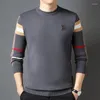 Мужские свитера, вязаный пуловер, осень/зима 2023, мягкая теплая полосатая клетчатая рубашка с круглым вырезом, повседневная модная мужская одежда