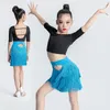 Stage Wear Children's Latin Dance Girls Summer Performance Clothing Competition Fringe Skirt Two Piece Set