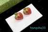 New Red Diamond Strawberry Stud Earrings Aretes Orecchini Brass Material Sier PinEarrings Women's Wedding Party Jewelry