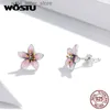 Stud WOSTU 925 boucles d'oreilles en argent Sterling printemps fleur feuille hirondelle goujons pour les femmes brillant Zircon boucle d'oreille fille fête bijoux nouveau YQ231211