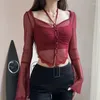 Women's Blouses Y2k Women Tops Summer Sexy Long Sleeve 2023 Blusas Mujer De Moda Tunic Chic Shirts Patchwork Gauze See Throught