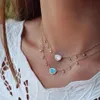 Ketten Mulity Farbe Natürliche Blaue Stein Halsketten Anhänger Bunte Lünette CZ Station Für Frauen Choker Schmuck Bijoux188T