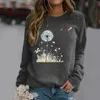 Women's Hoodies Distressed Pullover Casual Round Neck Raglan Long Sleeved Retro Dandelion Printed Sweatshirt Zip Womens Sweater