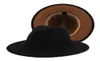 Unisexe extérieur noir intérieur kaki laine feutre Jazz Fedora chapeaux réglable à large bord Panama Trilby casquette correspondant dames melon haut chapeau 8879157