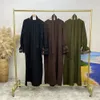 Artı boyutu elbiseler dubai fas kaftan suudi kahve siyah abaya elbise müslüman moda gündelik uzun bayanlar giyim düz renk 231208