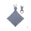 Bibbs Burp Tygs 1Set Baby Triangle Scarf Cotton Cartoon Bunny Bib Solid Color Spädbarn Tyg Matning Saliv Handduk Birthday Presents Drop D Dhqdd