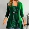 Women's Blouses Women Loose Fit Top Christmas Sequin Patchwork Pullover Blouse For Shiny Two-piece Ruffle U Neck Mid Fall