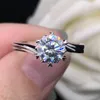 クラスターリング0.5/1/2CT 5.0-8.0mm丸いカットVVS1 Dモイサナイトウェディングリングプラチナ950女性ホワイトゴールドジュエリー118