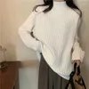 Kvinnors tröjor japanska retro halv hals tröja lat stil fast färg tröja för höst och vinter långärmad stickad topp
