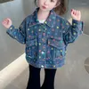 Vestes Veste en jean imprimée à pois pour fille, avec points colorés, haut de printemps et d'automne, mode européenne et américaine, 5 ans et 6 ans