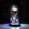 LED Zaklęta Galaxy Rose Eternal 24K Gold Foil Flower z bajkowymi światłami sznurkowymi w kopule na Boże Narodzenie Walentynki Prezent 21264o