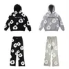 Sweatsuit Falection Hommes Readymade Fleur Puff Imprimé Sweat À Capuche En Détresse Hommes Top Pull Designer Nouveau Pantalon V0b7