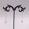 Dangle Earrings Solid Pure 18kt Rose Gold Women O Link Star Line 0.8-1g 90mmL