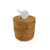 Boîte de tissus de rotin rond Dispecteur de couverture de papier toilettes à la vigne pour la maison pour la maison El et Office 297p